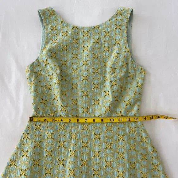 Saloni NWT Jesse Broderie Embroidered Hourglass Cotton Dress in Duckegg Citrine - Picture 7 of 16